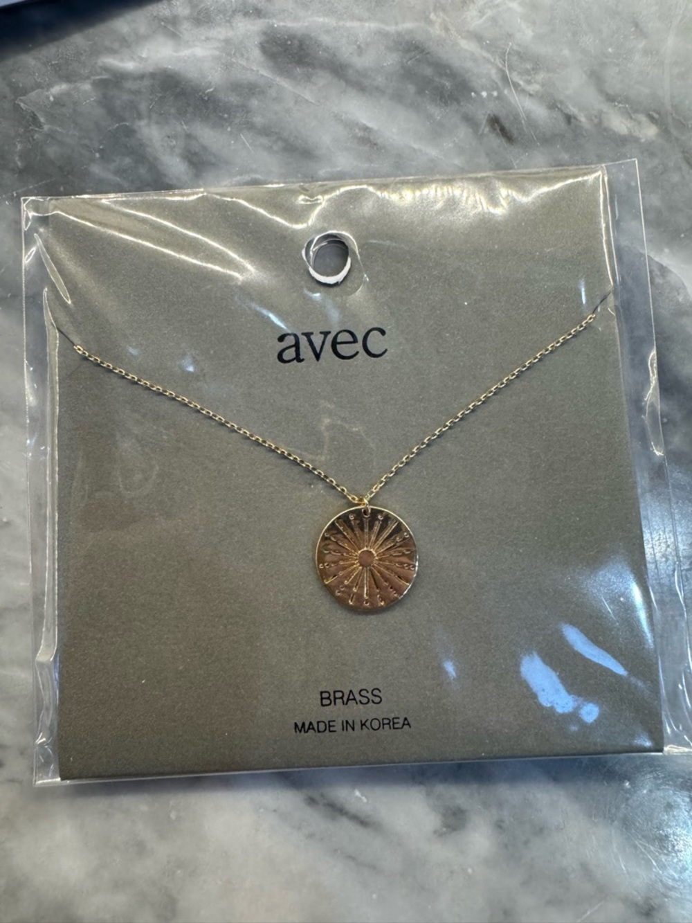 Avec Gold Sunburst Brass Pendant Necklace